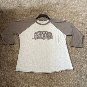 Next Level Women's 3/4 Sleeve Raglan Tee Baseball Style Tshirt Happy Camper